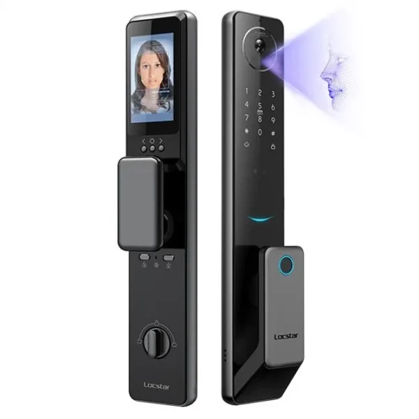 Serrure connectée intelligente Locstar avec reconnaissance faciale, clavier numérique et lecteur d'empreintes digitales