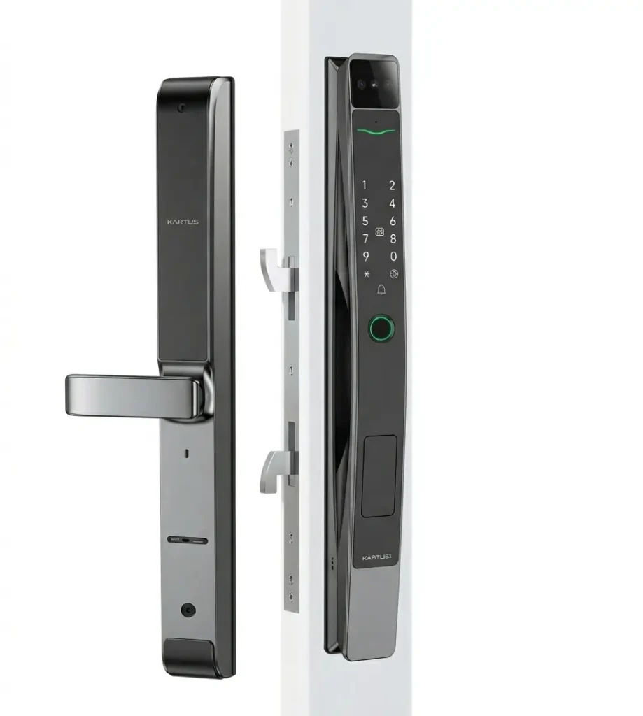 F057 Serrure Automatique Slim – Gris & Or (450×37mm)