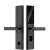 Serrure semi-automatique S002 noire avec clavier tactile écran, poignée horizontale design, lecteur empreintes et œil de porte – Smart Lock Minimaliste