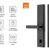 Serrure semi-automatique S002 Tuya TTL noire avec clavier tactile écran, empreinte semiconducteur, sonnette intégrée, alarme basse tension, visiophone numérique et contrôle smartphone WiFi