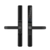 Serrure semi-automatique S026 noire cylindrique avec clavier tactile compact, anneau lecteur empreintes LED bleu, poignée horizontale fine et grand lecteur empreintes bas – Smart Lock Design Tubulaire Minimaliste