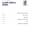 Fiche technique de la serrure connectée GoLocky GO-16D : porte bois ou métal, 40 à 120 mm, panneau 425 × 71 mm, batterie 4 200 mAh