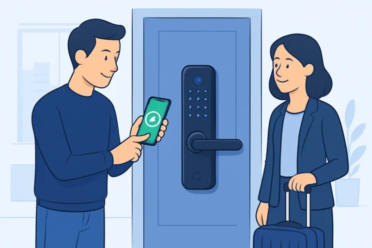 Poignée intelligente Maroc installée sur une porte d'appartement moderne
